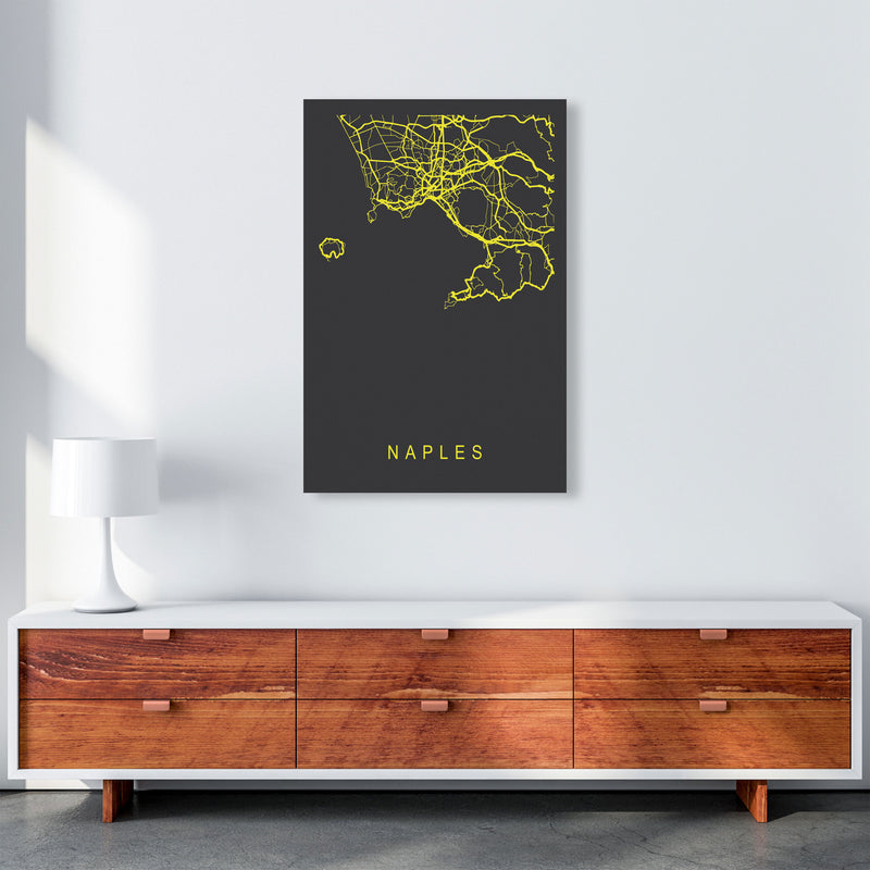 Naples Map Neon Art Print by Pixy Paper A1 Canvas