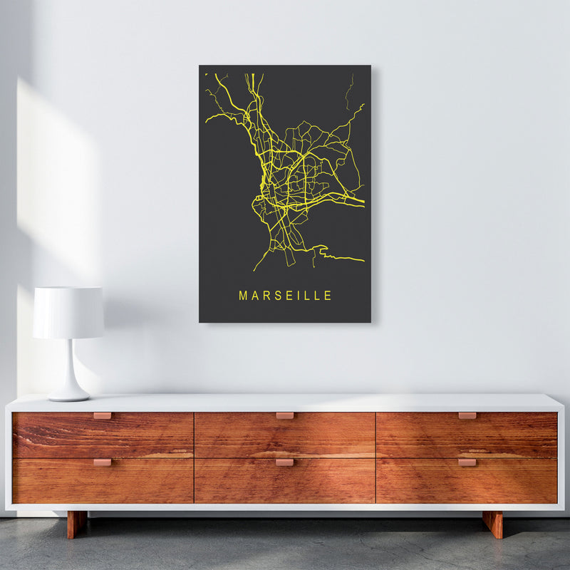Marseille Map Neon Art Print by Pixy Paper A1 Canvas