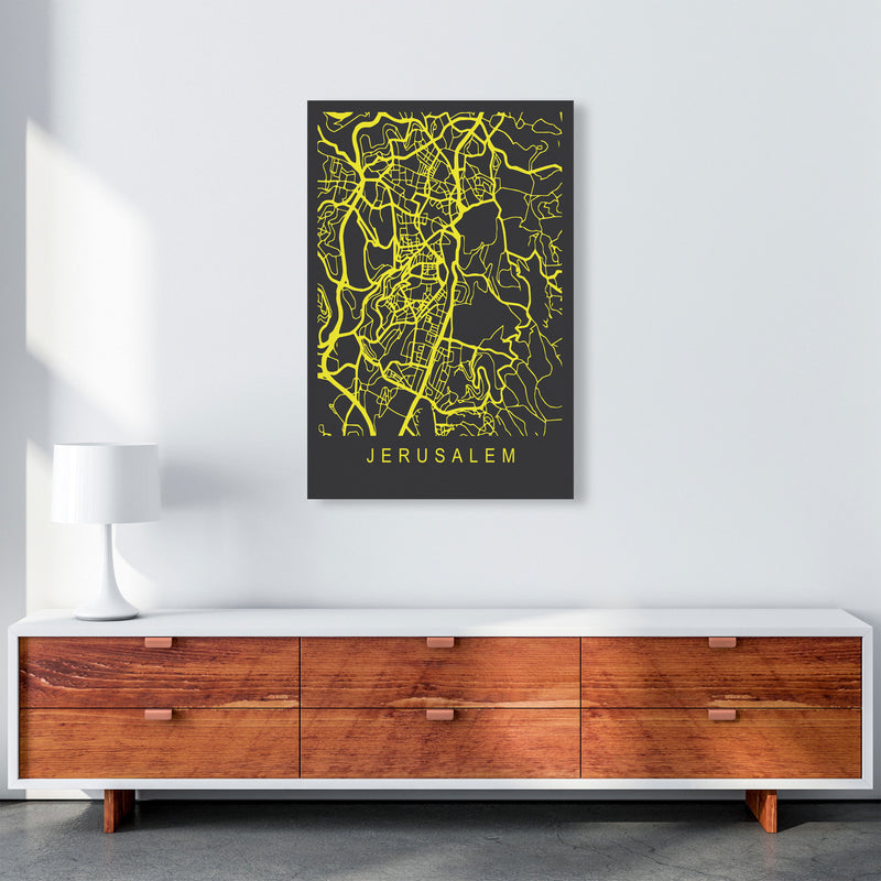 Jerusalem Map Neon Art Print by Pixy Paper A1 Canvas