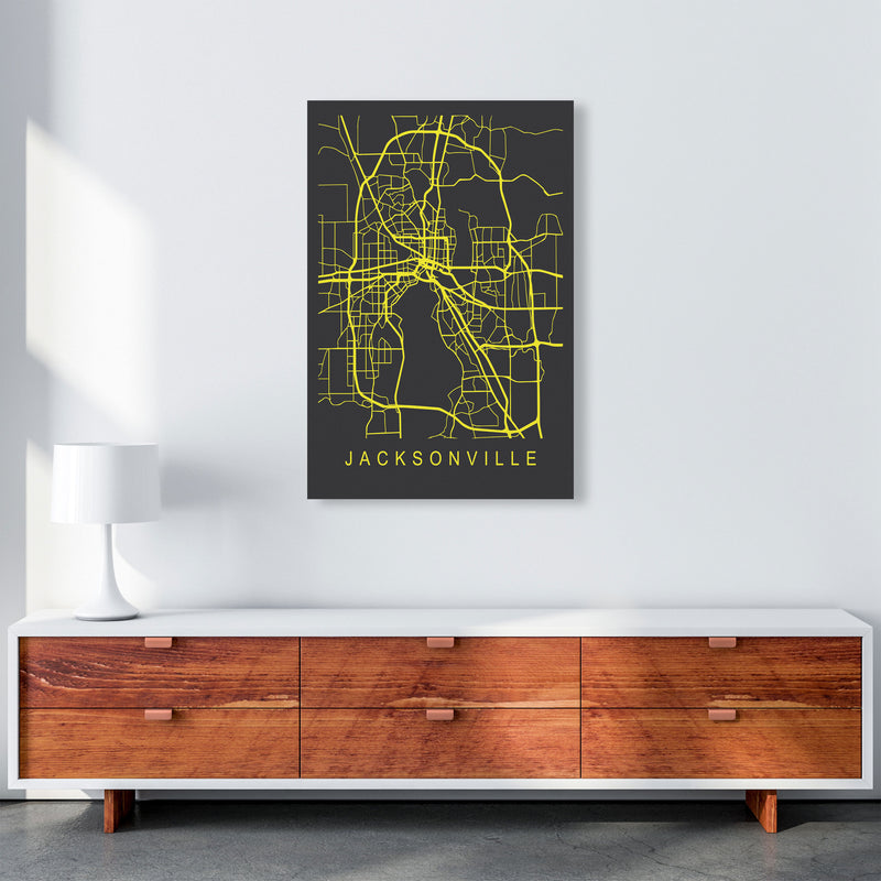 Jacksonville Map Neon Art Print by Pixy Paper A1 Canvas