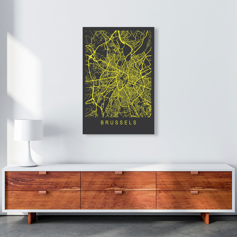 Brussels Map Neon Art Print by Pixy Paper A1 Canvas