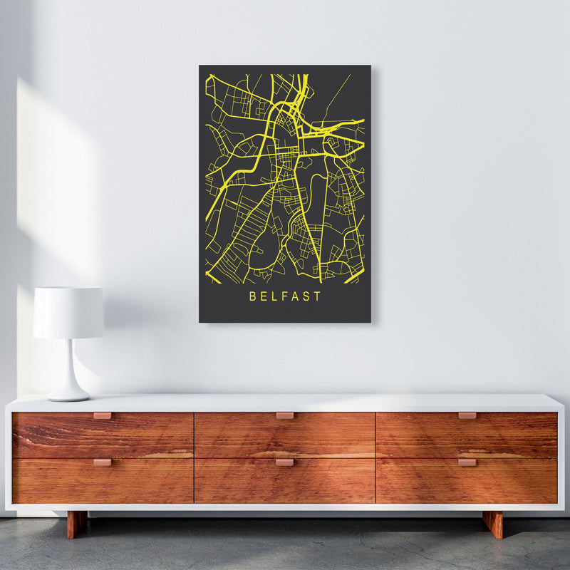 Belfast Map Neon Art Print by Pixy Paper A1 Canvas