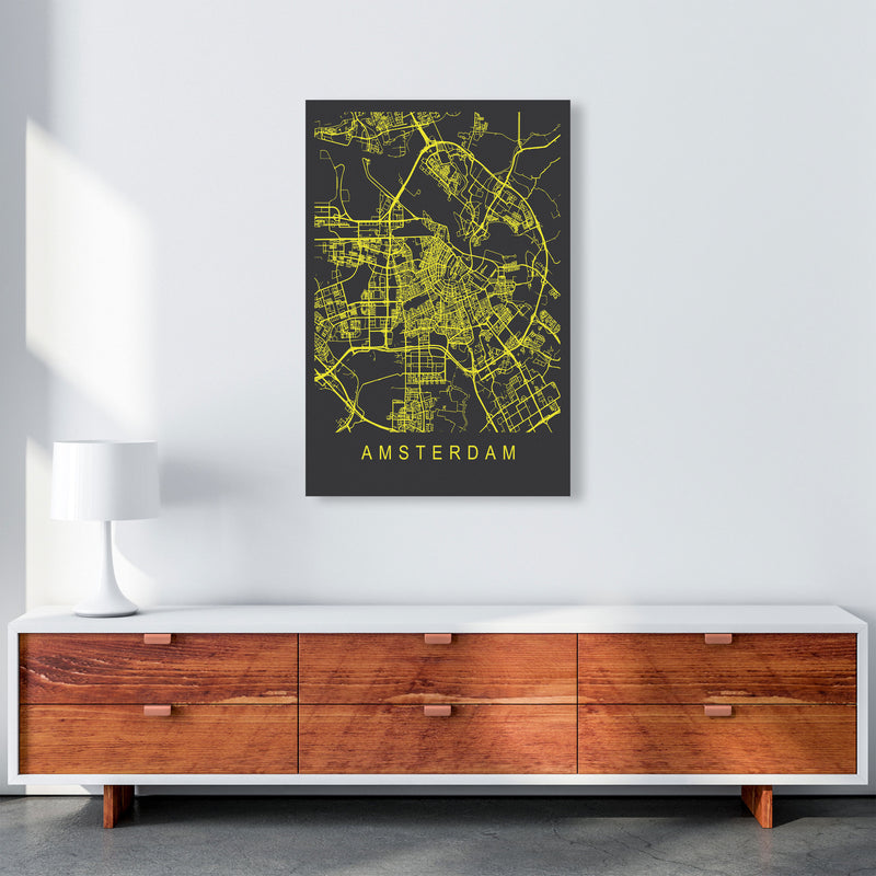 Amsterdam Map Neon Art Print by Pixy Paper A1 Canvas