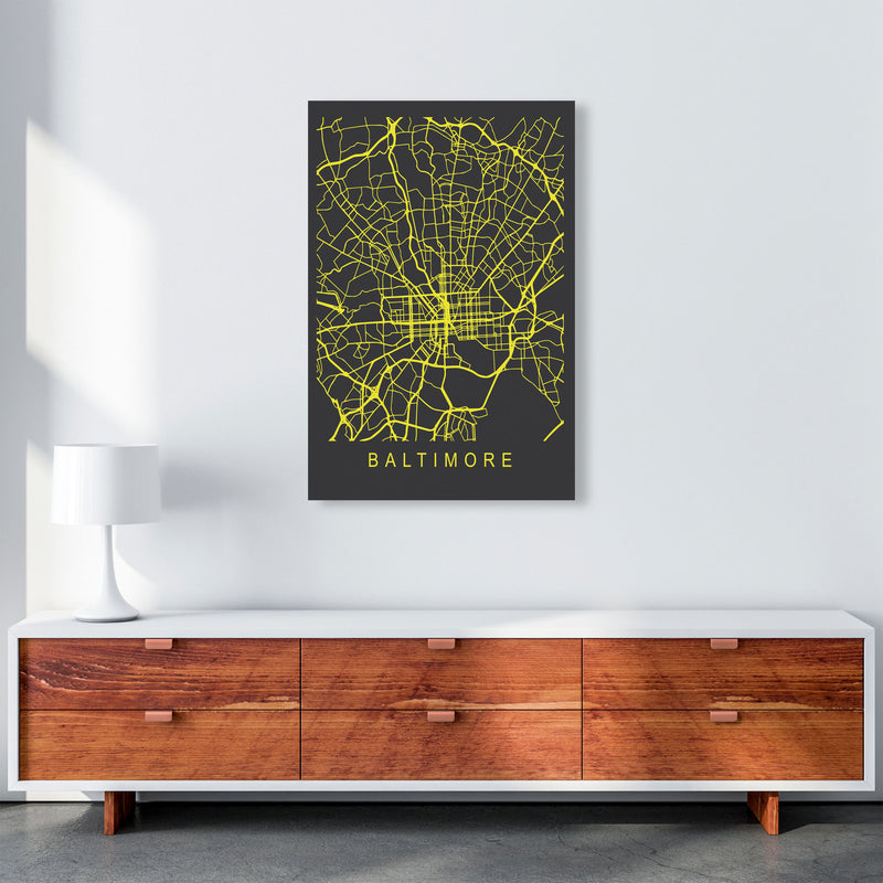 Baltimore Map Neon Art Print by Pixy Paper A1 Canvas