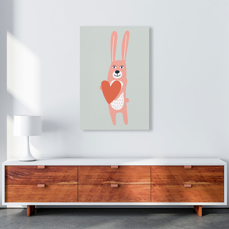 Bunny with heart Neutral kids Art Print by Pixy Paper A1 Canvas