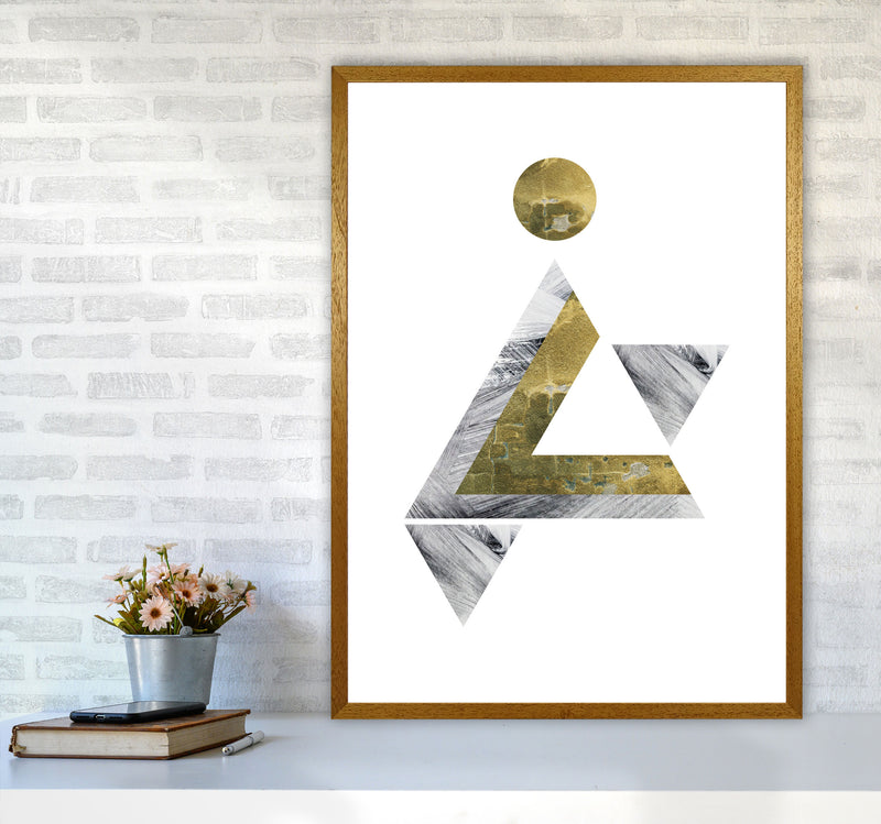 Gold And Grey Triangle With Moon Abstract Modern Print A1 Print Only