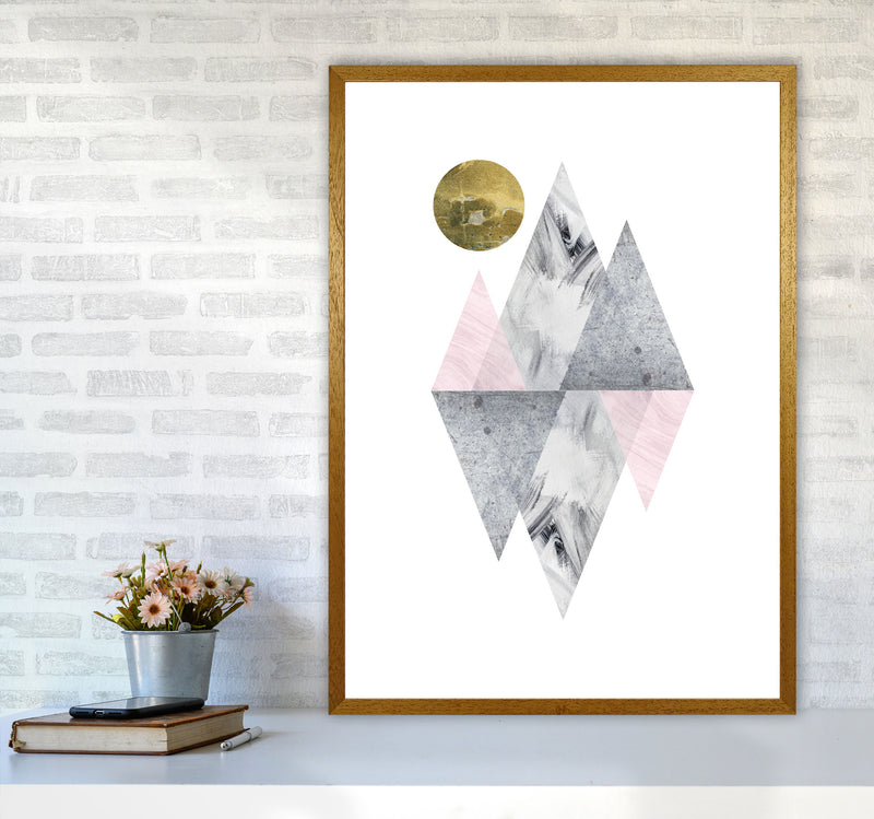 Pink And Grey Diamonds With Gold Moon Abstract Modern Print A1 Print Only