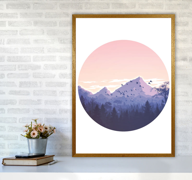 Pink Mountains Circle Abstract Modern Print A1 Print Only