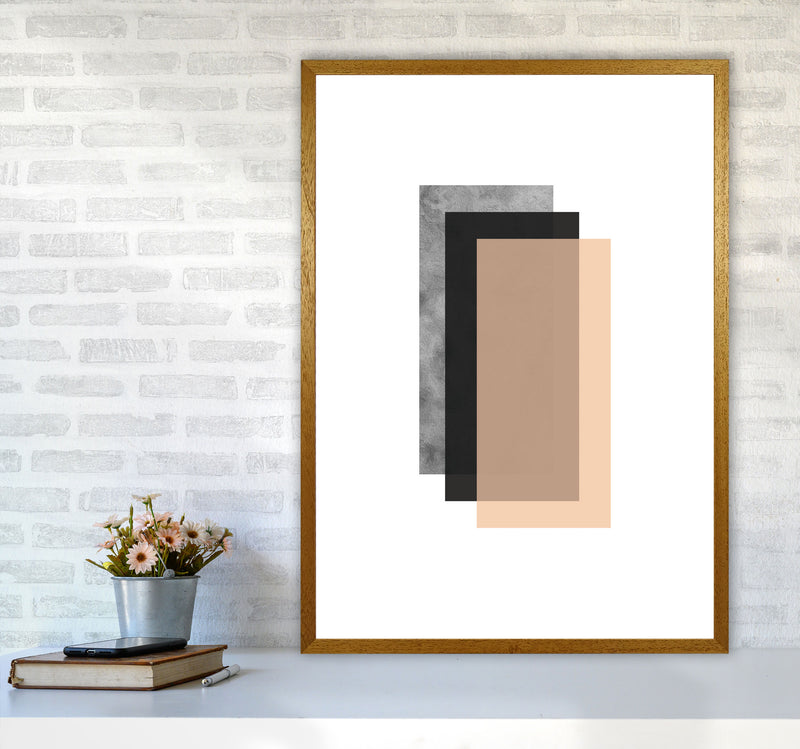 Peach And Black Abstract Rectangles Modern Print A1 Print Only