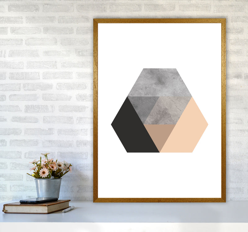 Peach And Black Abstract Hexagon Modern Print A1 Print Only