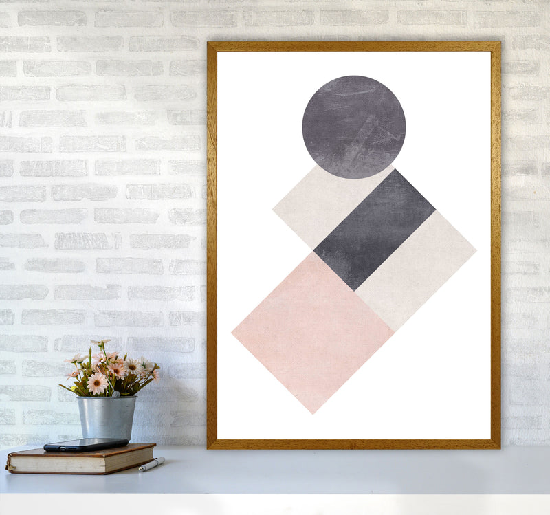 Cotton, Pink And Grey Abstract Squares And Circle Modern Print A1 Print Only