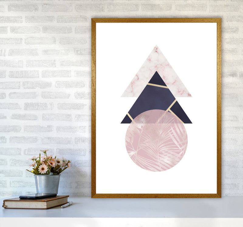 Pink And Navy Marble Abstract Triangles And Circle Modern Print A1 Print Only