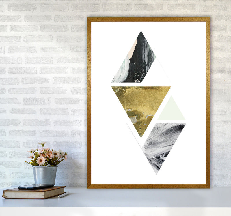 Textured Peach, Green And Grey Abstract Triangles Modern Print A1 Print Only