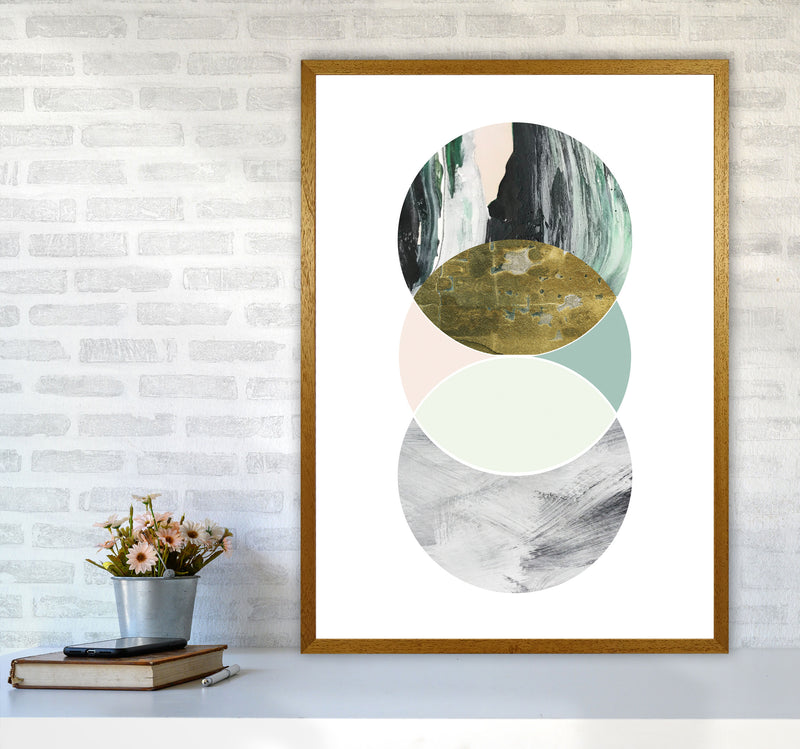 Textured Peach, Green And Grey Abstract Circles Modern Print A1 Print Only