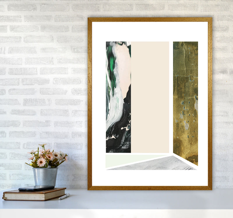 Textured Peach, Green And Grey Abstract Rectangle Shapes Modern Print A1 Print Only