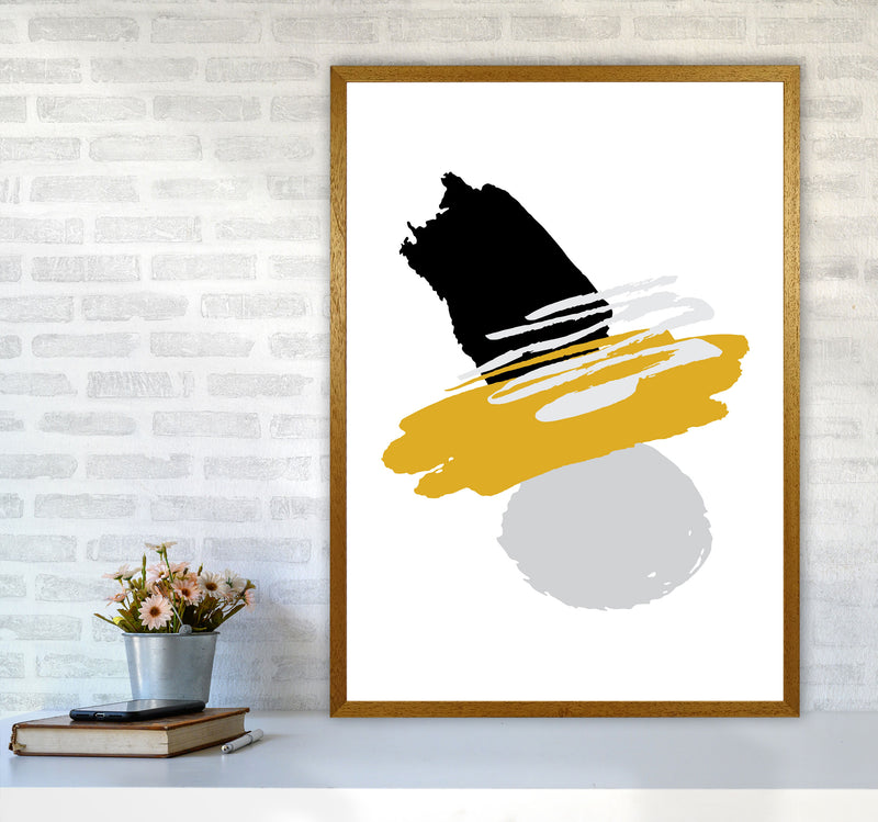 Mustard And Black Abstract Paint Shapes Modern Print A1 Print Only