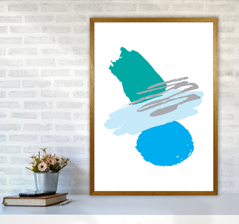 Blue And Teal Abstract Paint Shapes Modern Print A1 Print Only