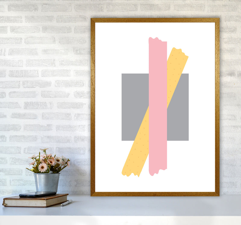 Grey Square With Pink And Yellow Bow Abstract Modern Print A1 Print Only