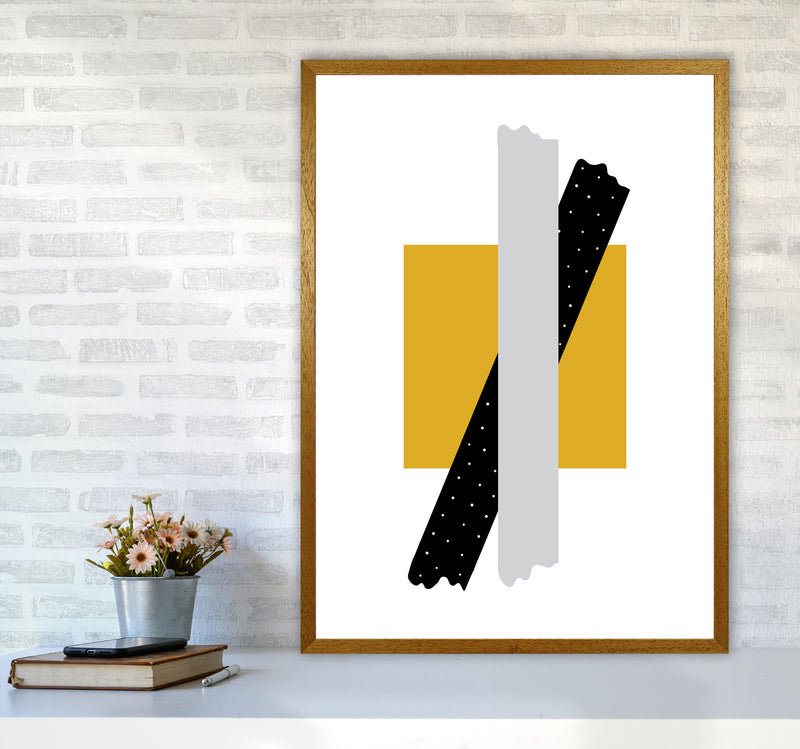 Yellow Square With Grey And Black Bow Abstract Modern Print A1 Print Only