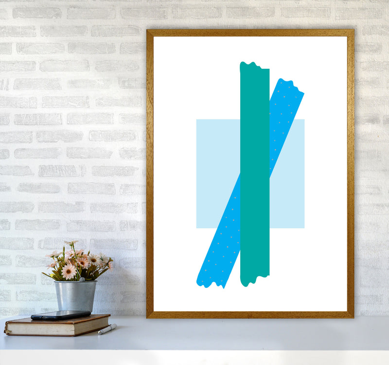 Blue Square With Blue And Teal Bow Abstract Modern Print A1 Print Only