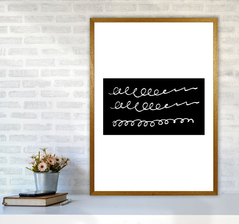 Black Rectangle Swirls Abstract Modern Print A1 Print Only