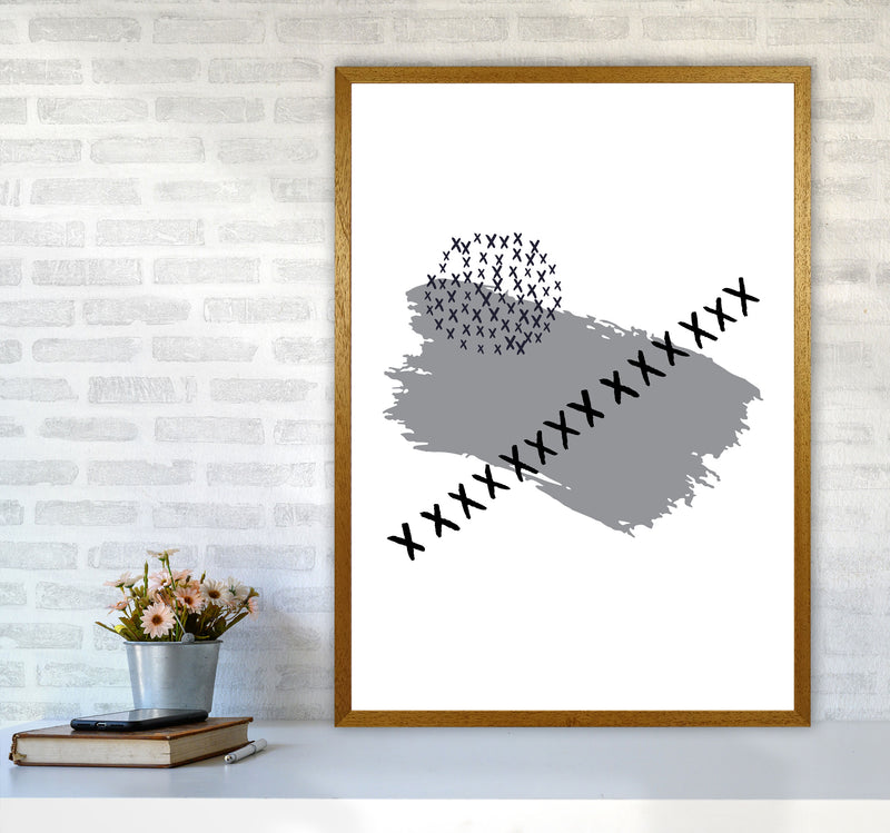 Grey X Paint Brush Abstract Modern Print A1 Print Only