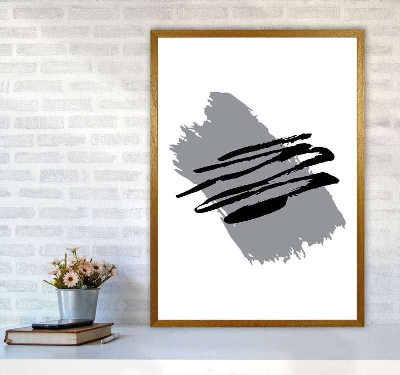 Grey Jaggered Paint Brush Abstract Modern Print A1 Print Only