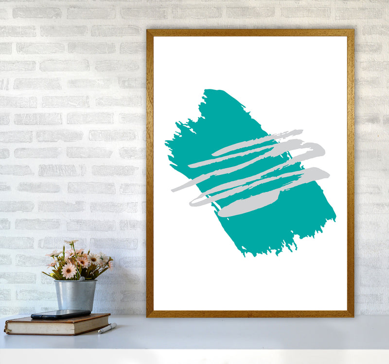 Teal Jaggered Paint Brush Abstract Modern Print A1 Print Only
