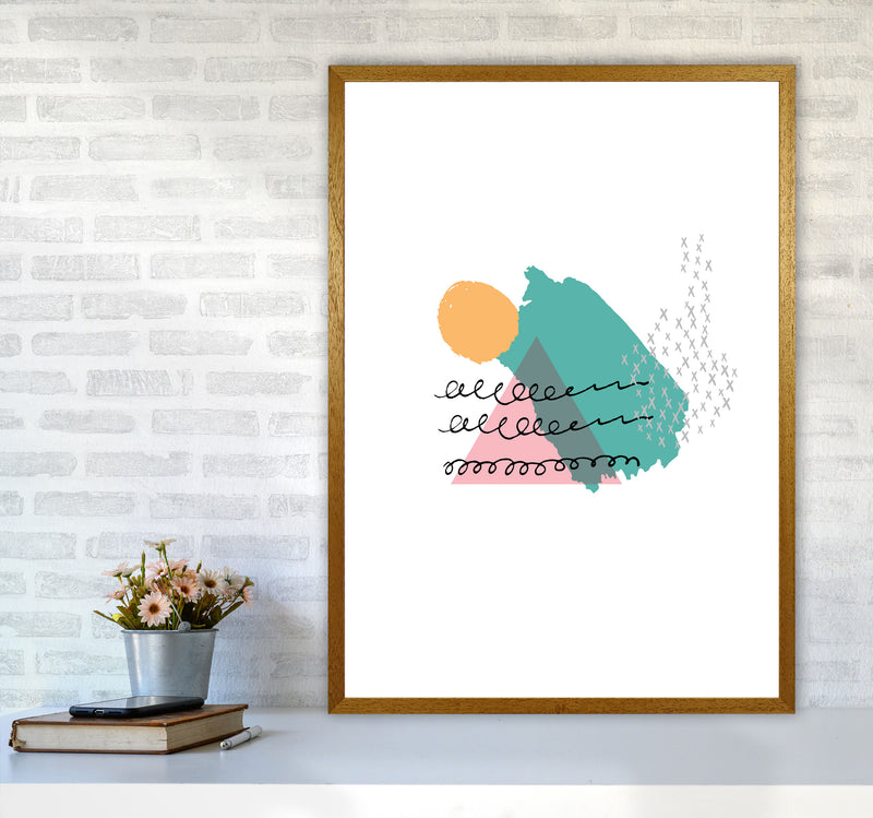 Pink And Teal Mountain Sun Abstract Modern Print A1 Print Only