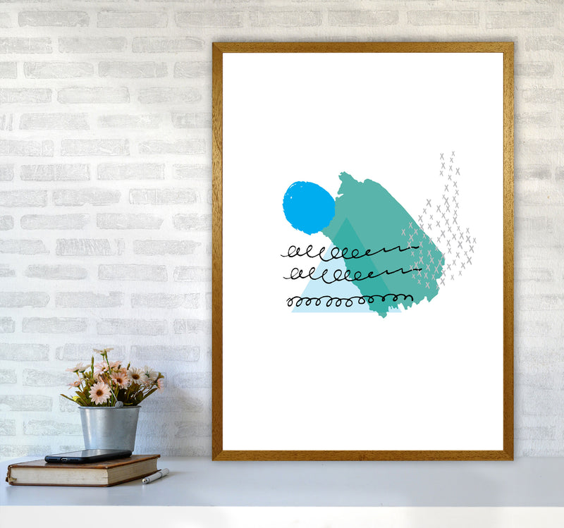 Teal And Blue Mountain Sun Abstract Modern Print A1 Print Only