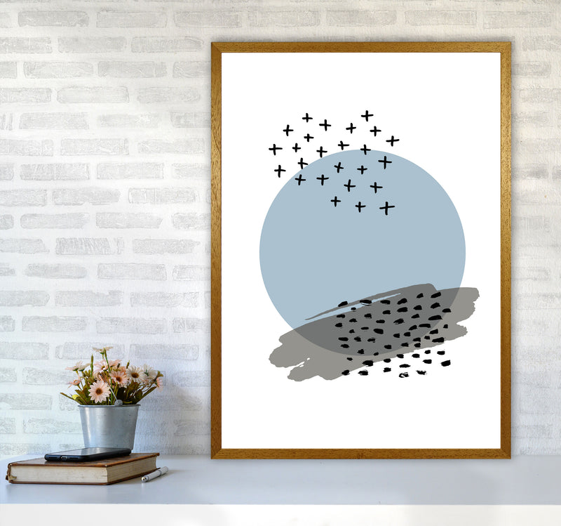 Blue Abstract Circle With Black Dashes Modern Print A1 Print Only