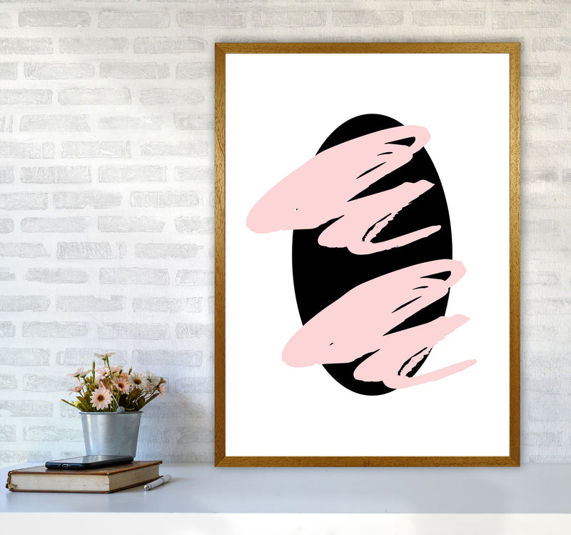 Abstract Black Oval With Pink Strokes Modern Art Print A1 Print Only
