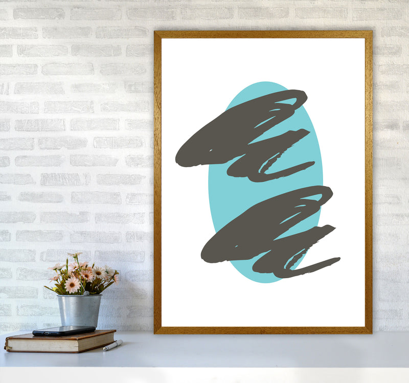 Abstract Teal Oval With Brown Strokes Modern Print A1 Print Only