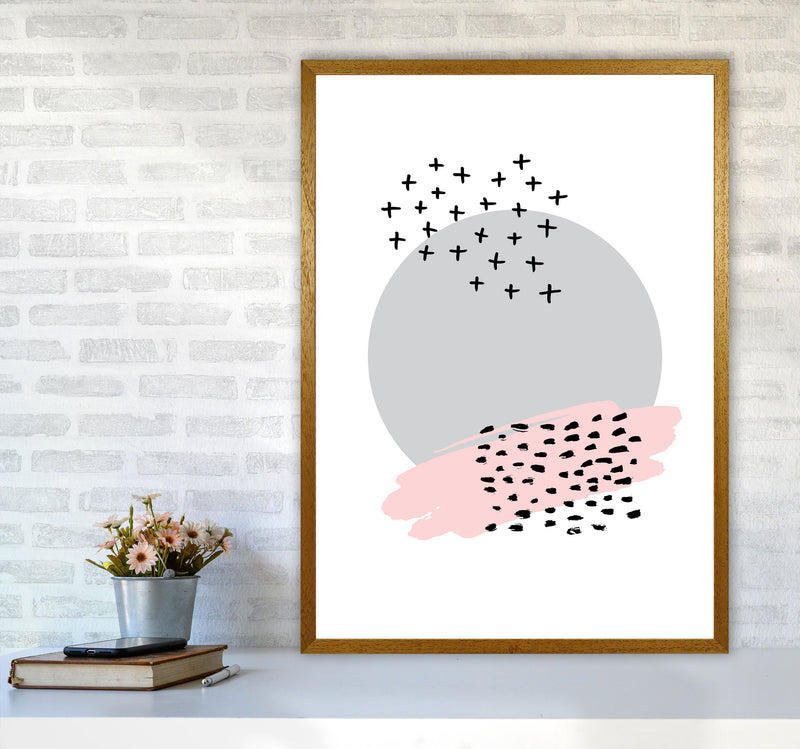 Abstract Grey Circle With Pink And Black Dashes Modern Print A1 Print Only