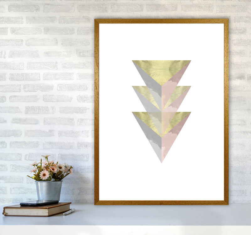 Gold, Pink And Grey Abstract Triangles Modern Print A1 Print Only