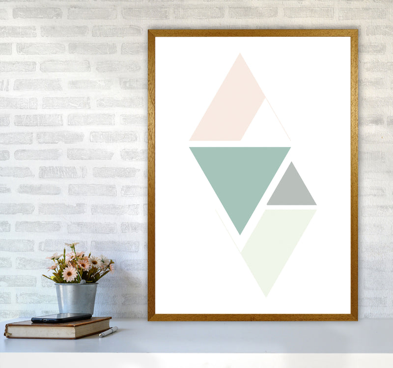 Peach, Green And Grey Abstract Triangles Modern Print A1 Print Only