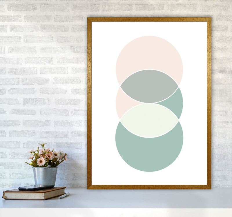 Peach, Green And Grey Abstract Circles Modern Print A1 Print Only