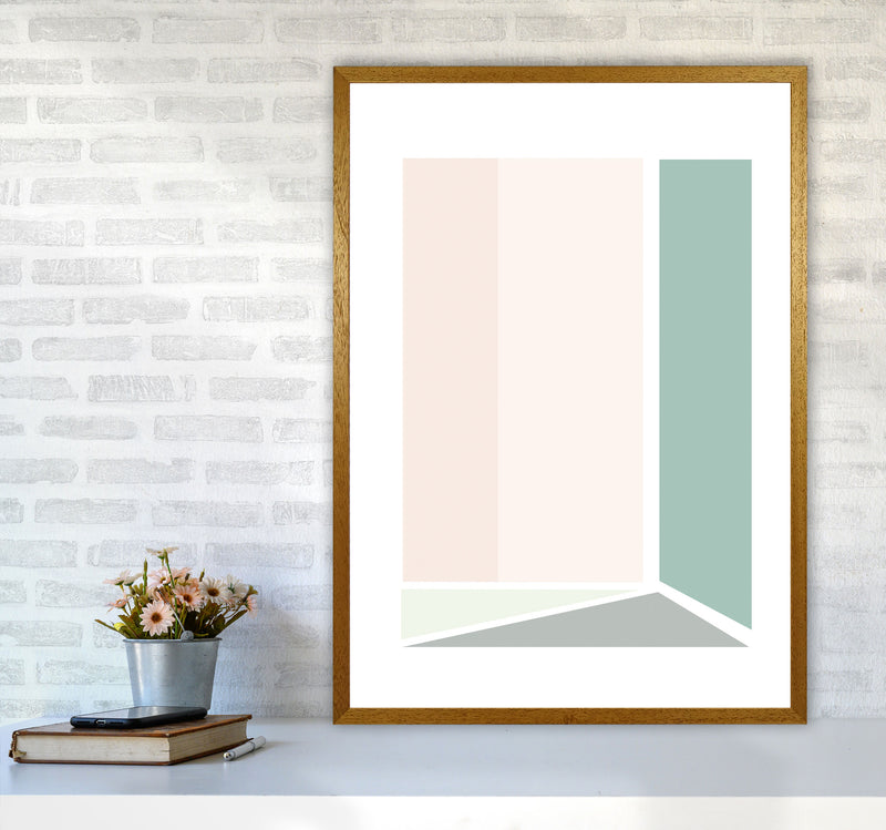Peach, Green And Grey Abstract Rectangle Modern Print A1 Print Only