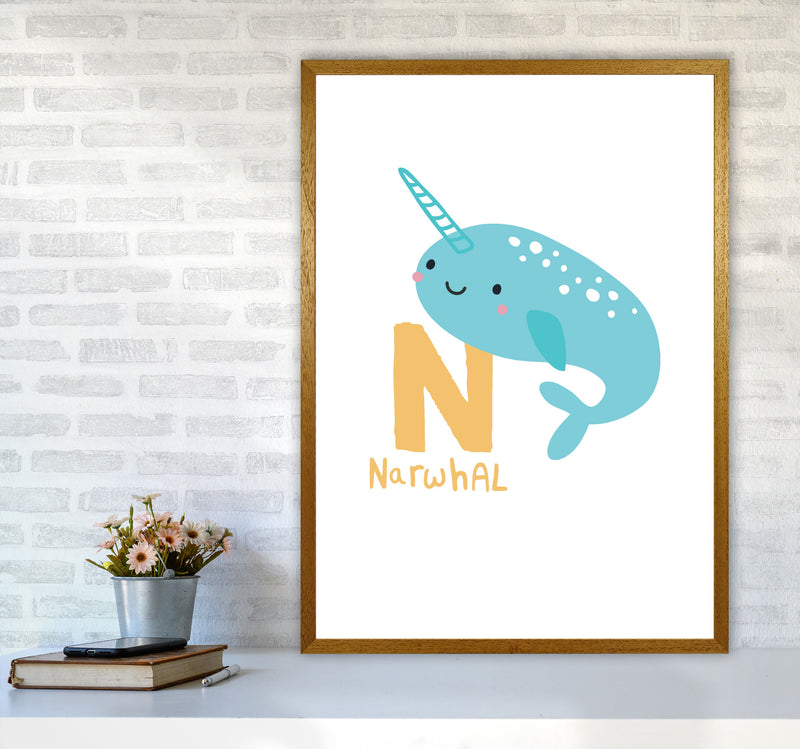 Alphabet Animals, N Is For Narwhal Framed Nursey Wall Art Print A1 Print Only