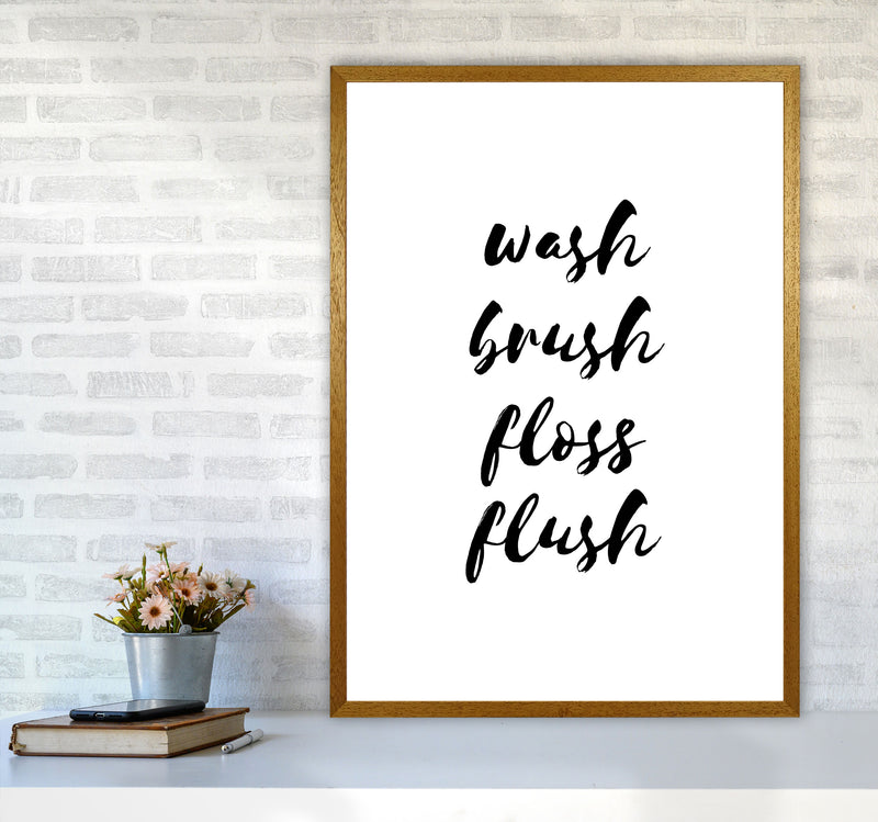 Wash Brush Floss Flush, Bathroom Modern Print, Framed Bathroom Wall Art A1 Print Only