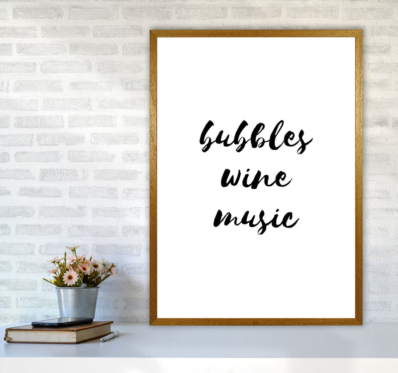 Bubbles Wine Music, Bathroom Framed Typography Wall Art Print A1 Print Only