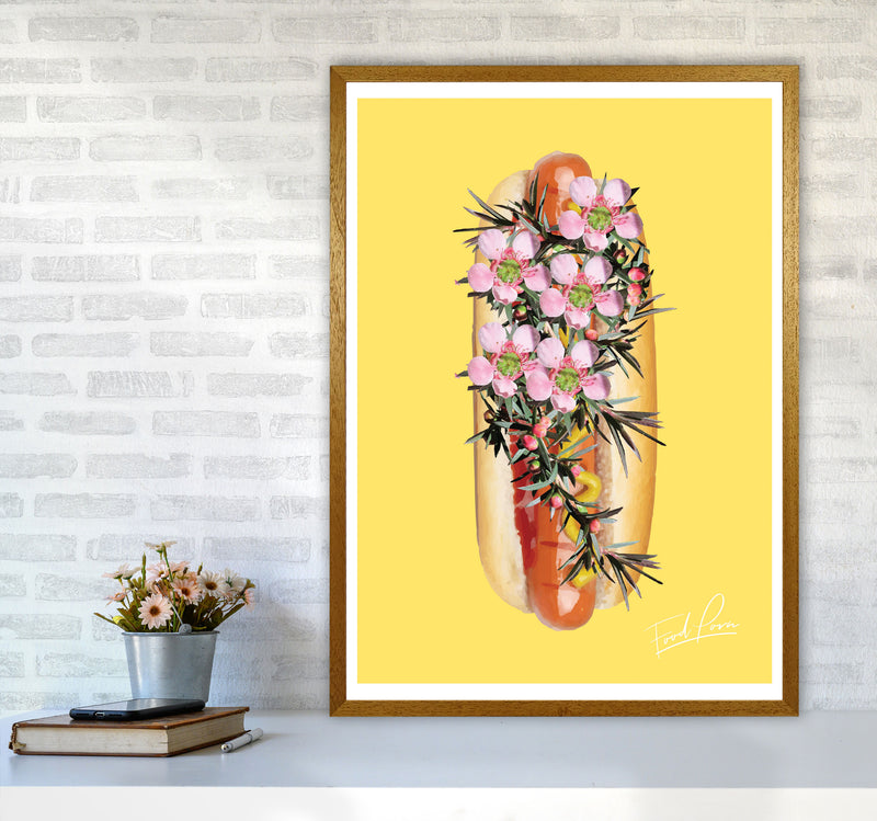 Yellow Hot Dog Food Print, Framed Kitchen Wall Art A1 Print Only