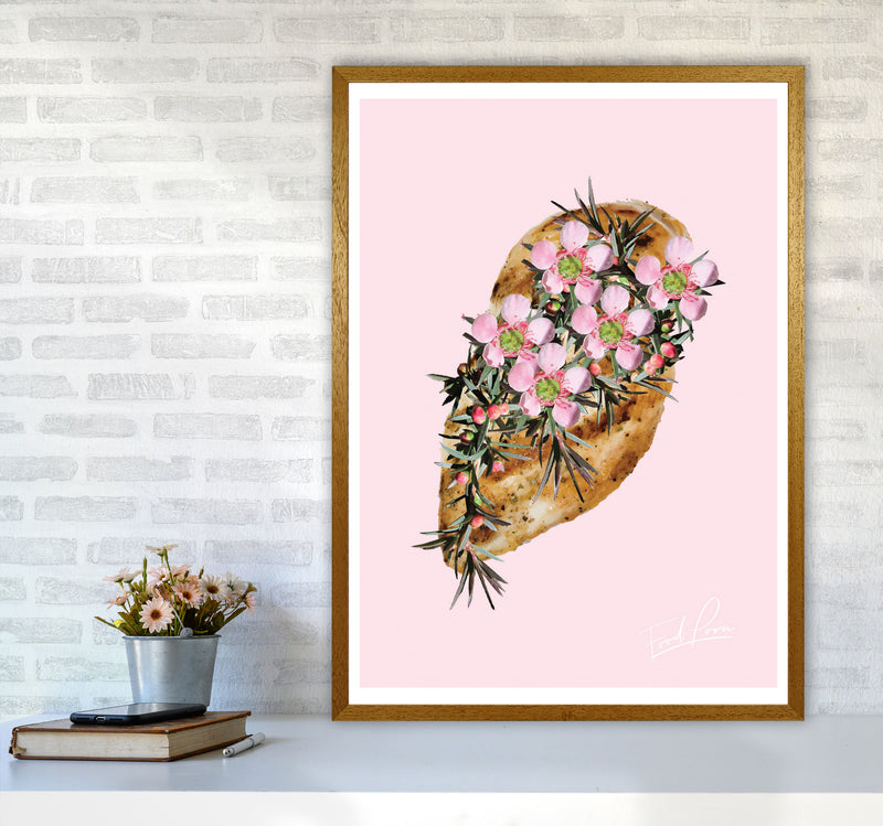 Pink Chicken Floral Food Print, Framed Kitchen Wall Art A1 Print Only