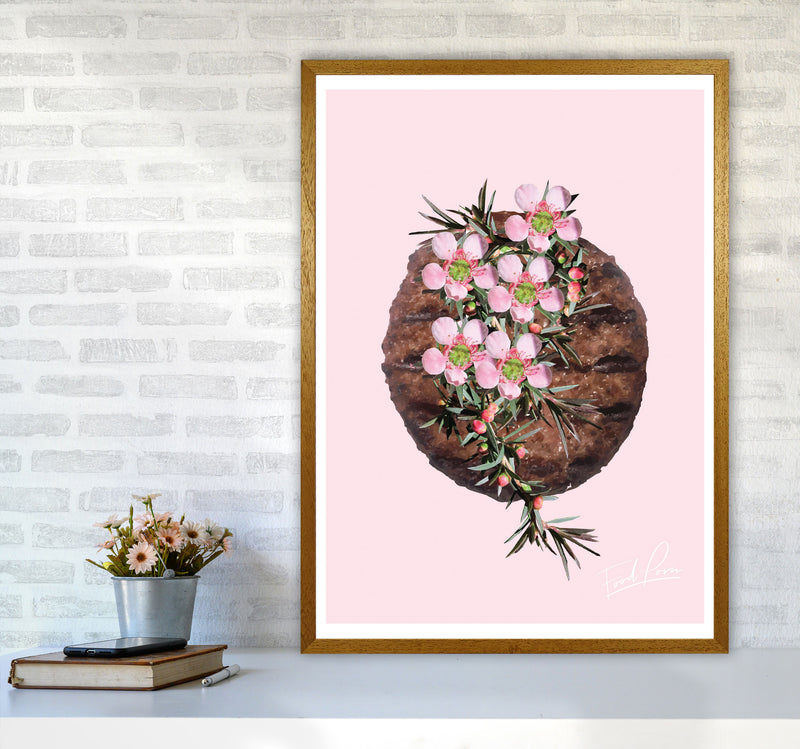Pink Burger Floral Food Print, Framed Kitchen Wall Art A1 Print Only