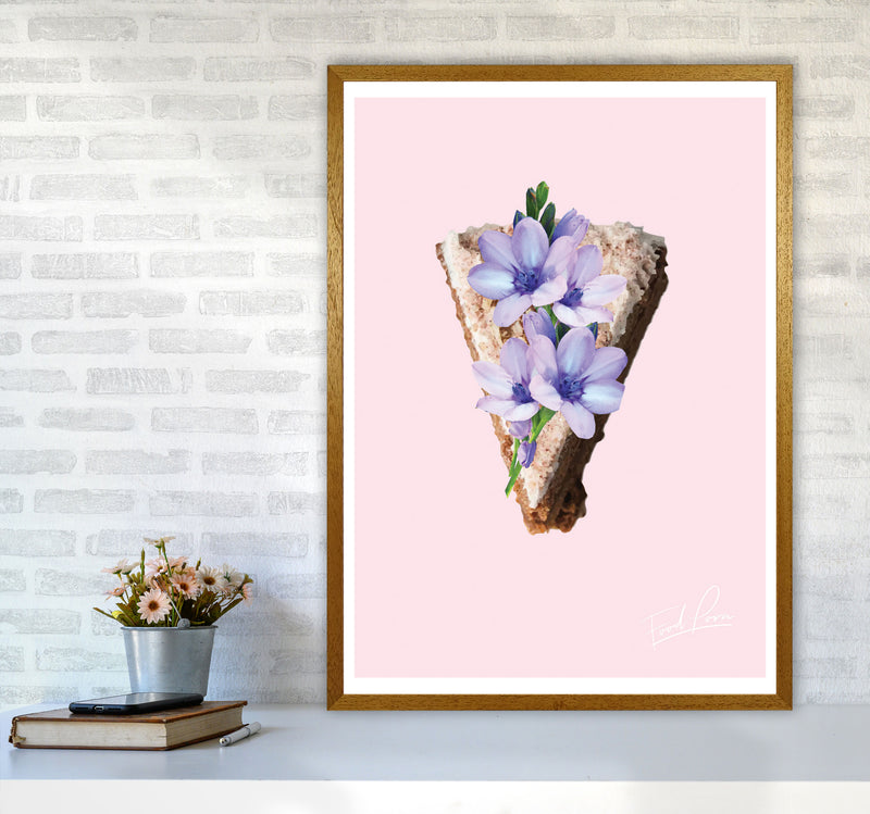 Pink Coffee Cake Floral Food Print, Framed Kitchen Wall Art A1 Print Only