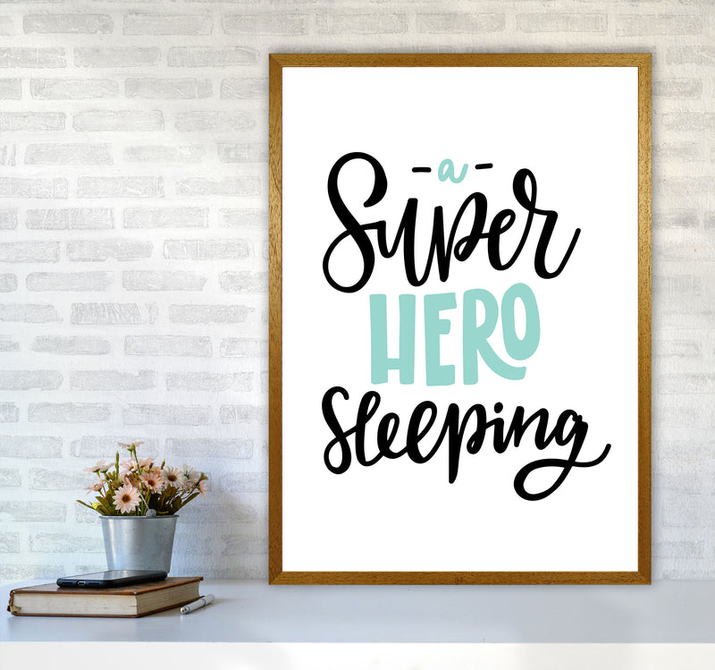 Superhero Sleeping Mint And Black Framed Nursey Wall Art Print A1 Print Only