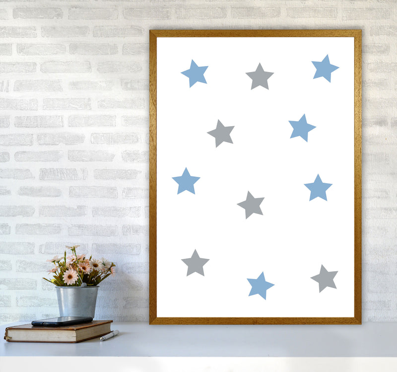 Blue And Grey Stars Framed Nursey Wall Art Print A1 Print Only