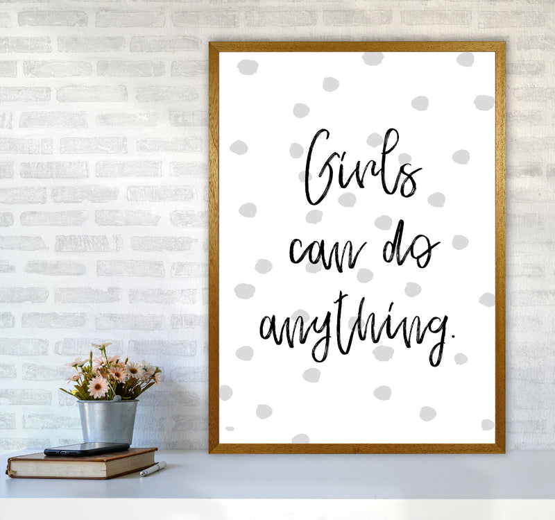 Girls Can Do Anything Grey Polka Dots Framed Typography Wall Art Print A1 Print Only