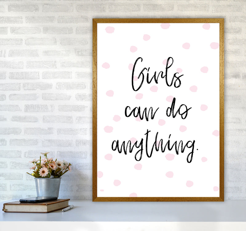 Girls Can Do Anything Pink Polka Dots Framed Typography Wall Art Print A1 Print Only
