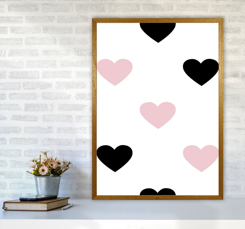 Pink And Black Hearts Modern Print A1 Print Only